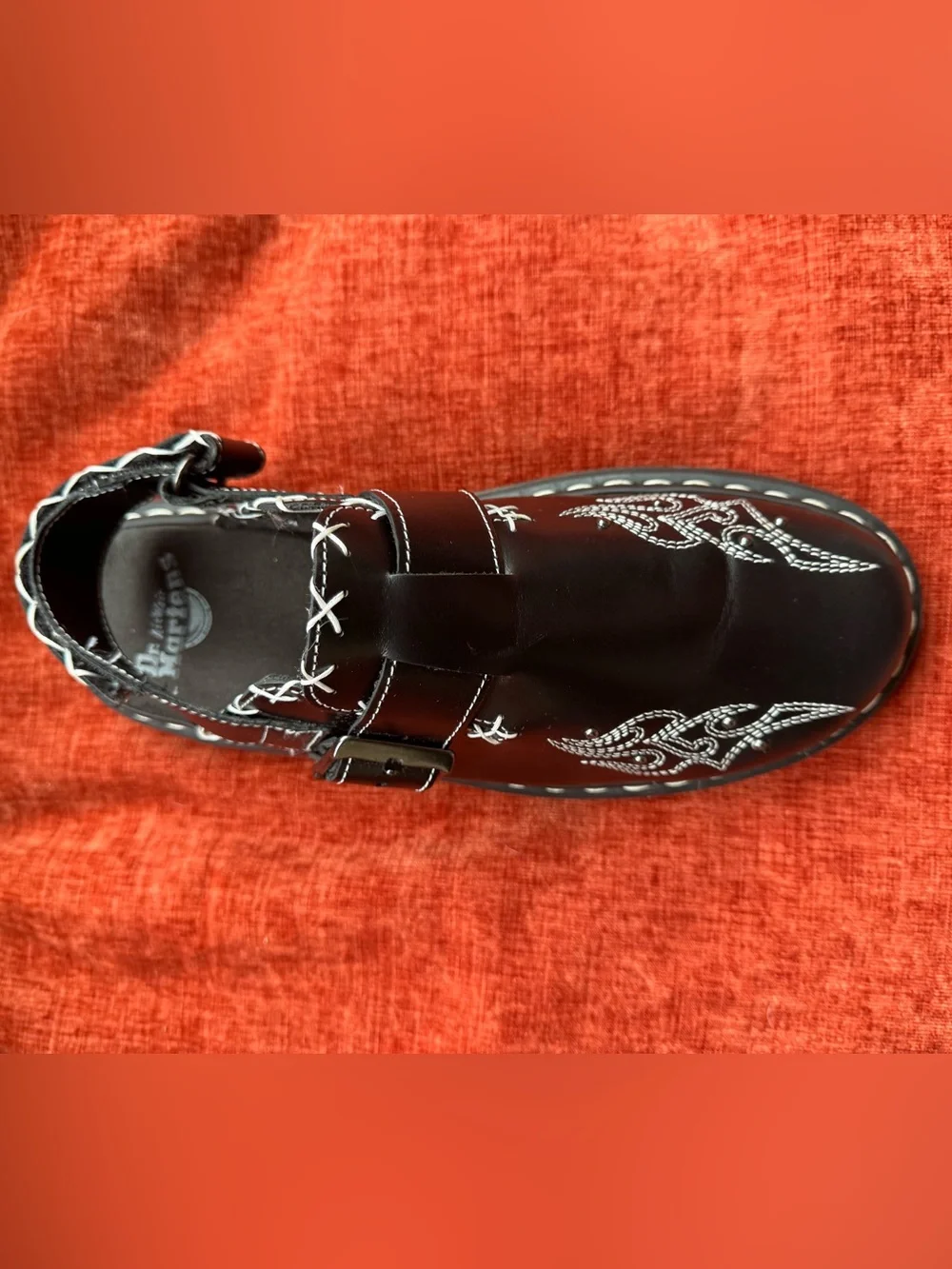 Dr. Martens Black Leather Buckle Slip-On Loafers with White Stitch Detail - Picture 3 of 16